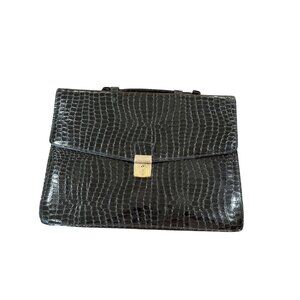 Vintage Salisbury Black Croc Embossed Leather Briefcase Locking Portfolio